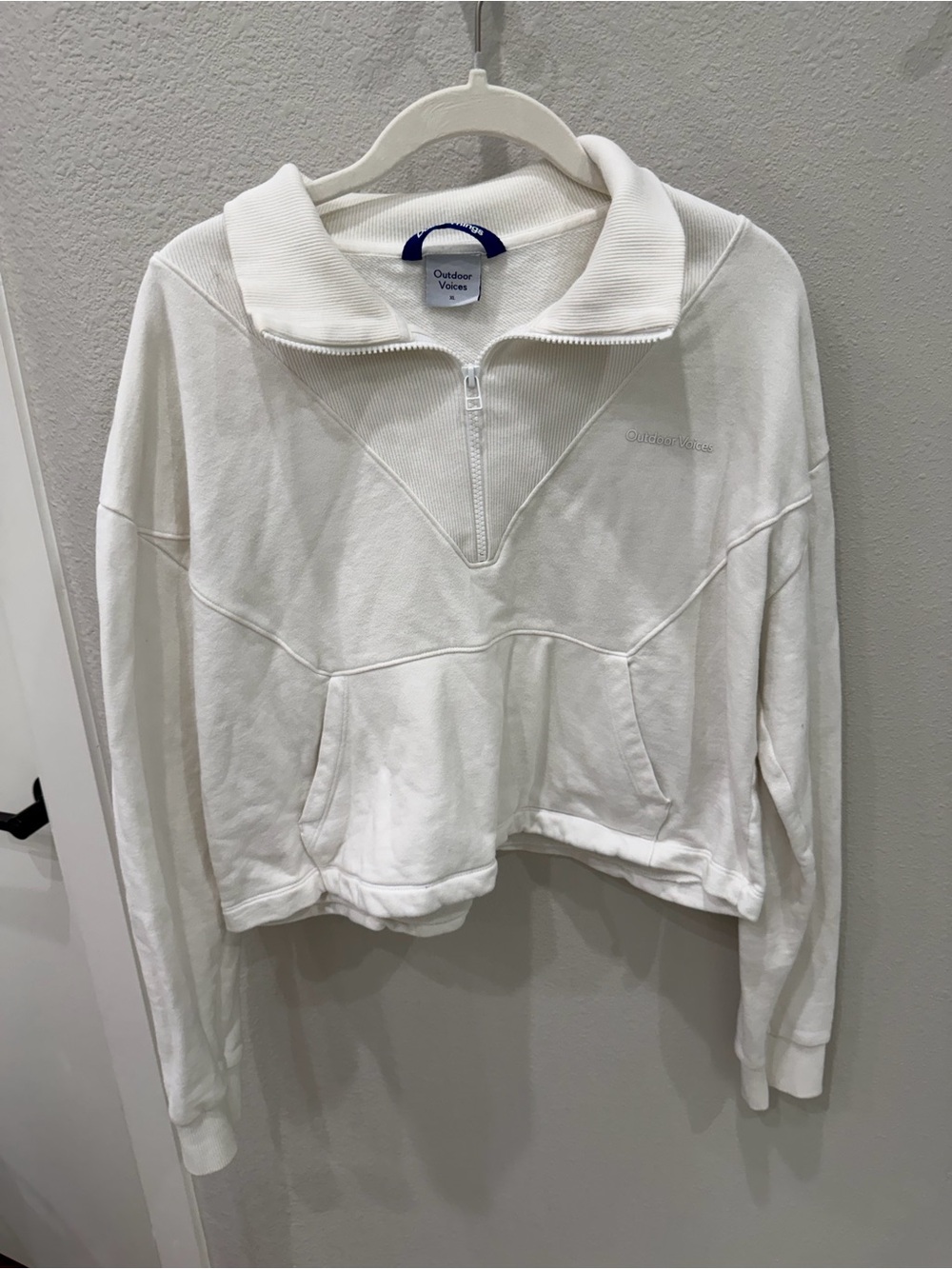 Outdoor Voices Cream Half-Zip Cropped Pullover